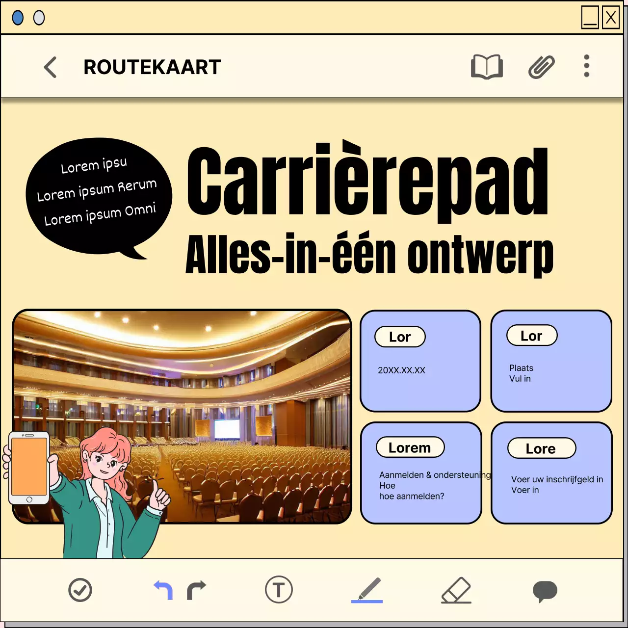 Een loopbaanplanningsgids met een geel, kitscherig notitieblokconcept