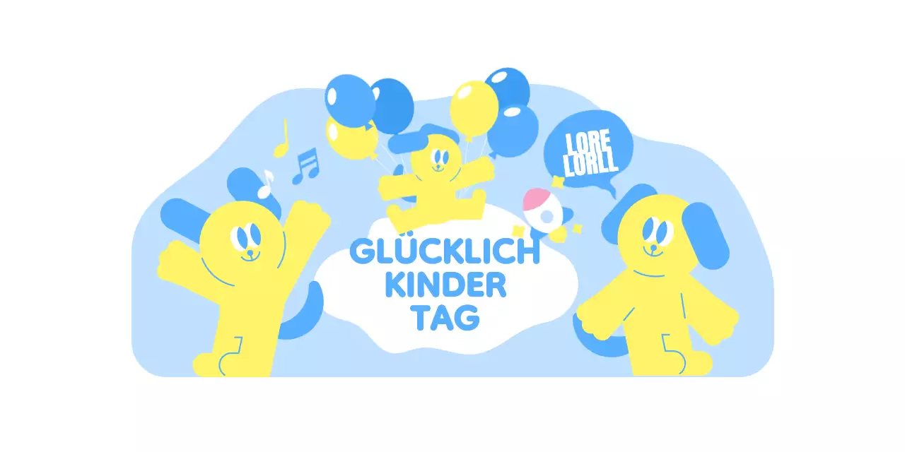 Kindertagsveranstaltung mit bunten und niedlichen Figuren auf dem Stelzenläufer