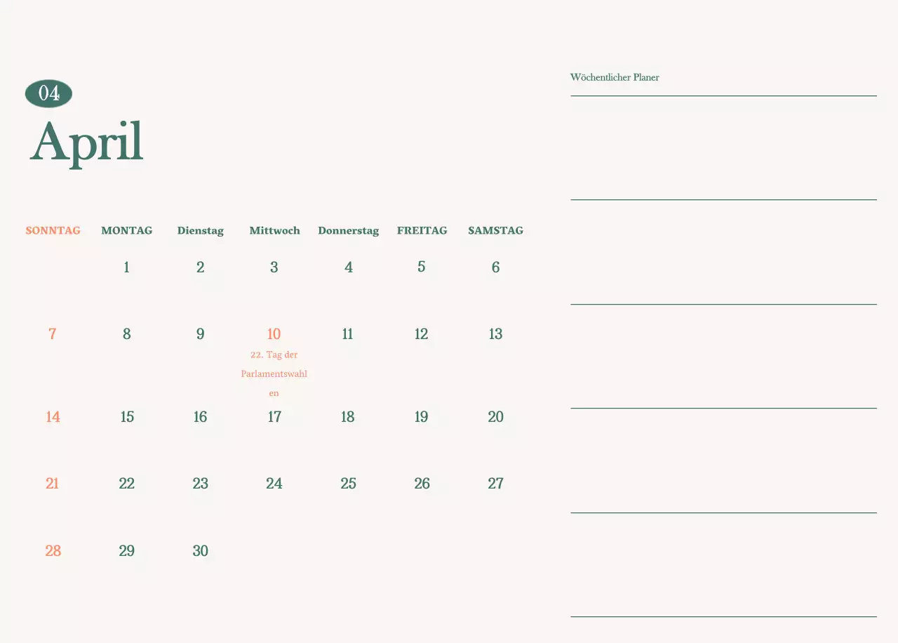 Cafe-Kalender mit Empfehlungen für das Getränk des Monats
