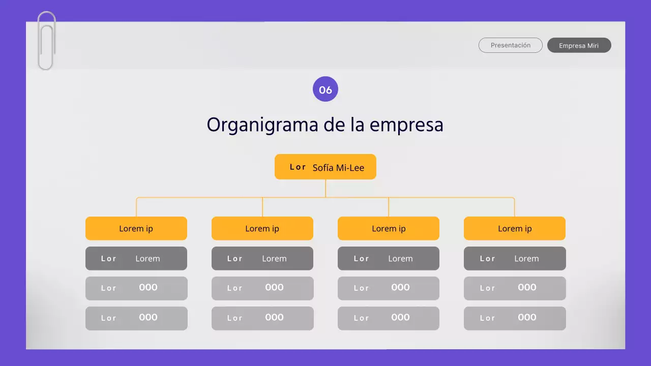 Un sencillo informe empresarial de oficinista en morado y amarillo