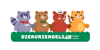 Belegging voor evenement van dierenrechtengroep met illustraties van schattige dierfiguren
