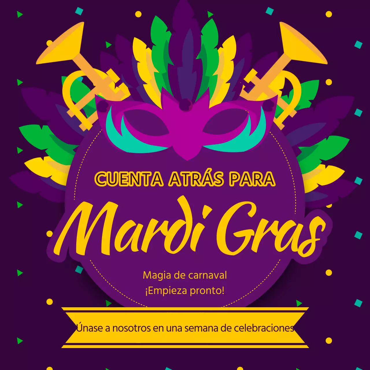 Anuncio Kitsch Púrpura y Amarillo de la Cuenta Atrás del Carnaval