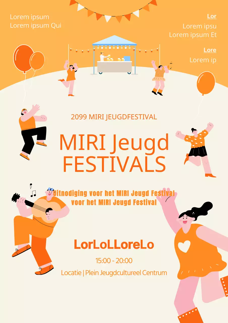 Promoot een minimalistisch jeugdfestival in oranje en zwart