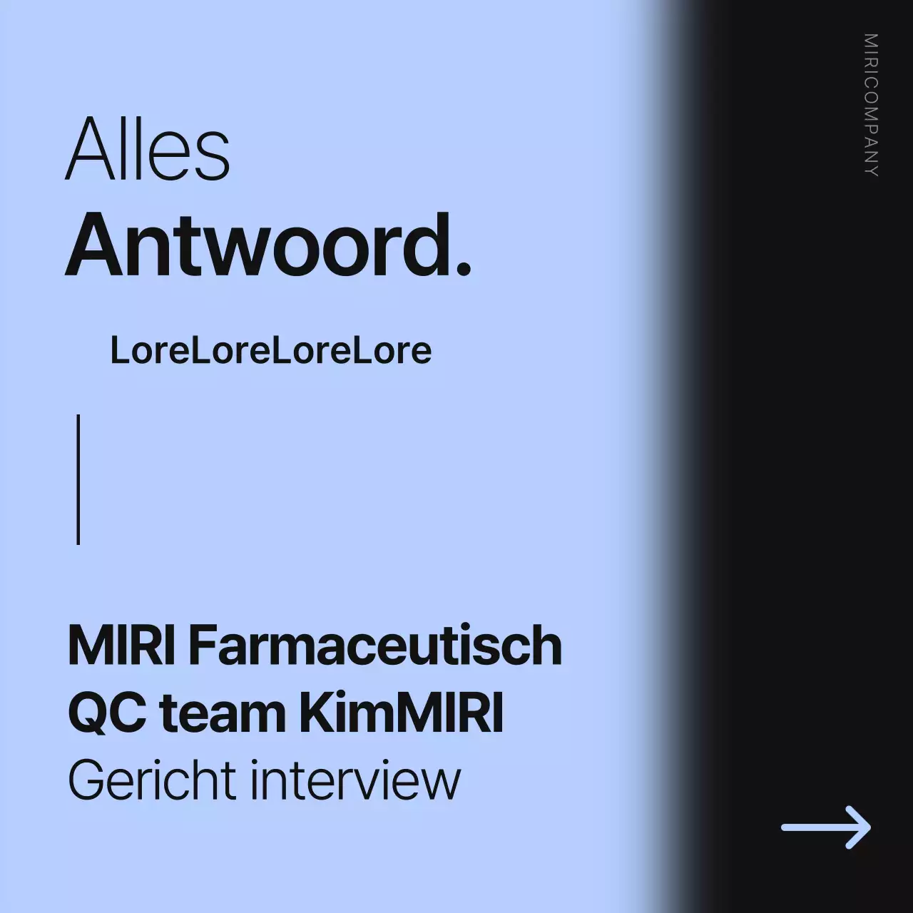 Minimalistische informatie voor sollicitatiegesprek in lichtblauw en zwart