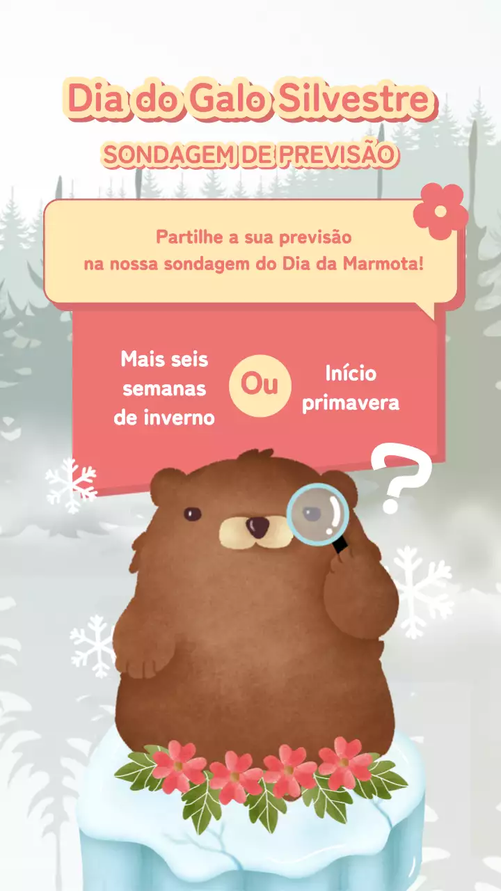 Anúncio de sondagem simples amarelo e cor-de-rosa para o Dia da Marmota