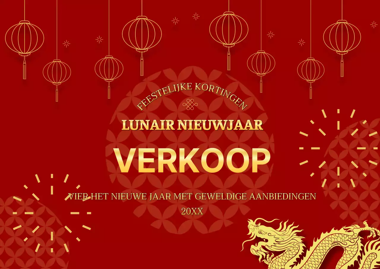 Rood en goud traditionele Lunar New Year Sale Advertentie