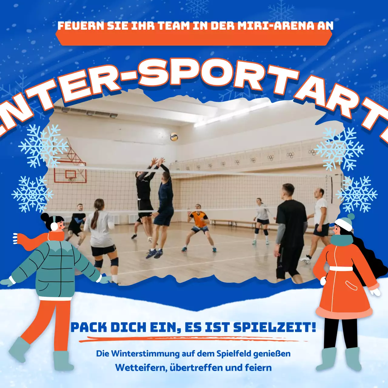 Blau und Orange Trendy Winter Sport Event Werbung