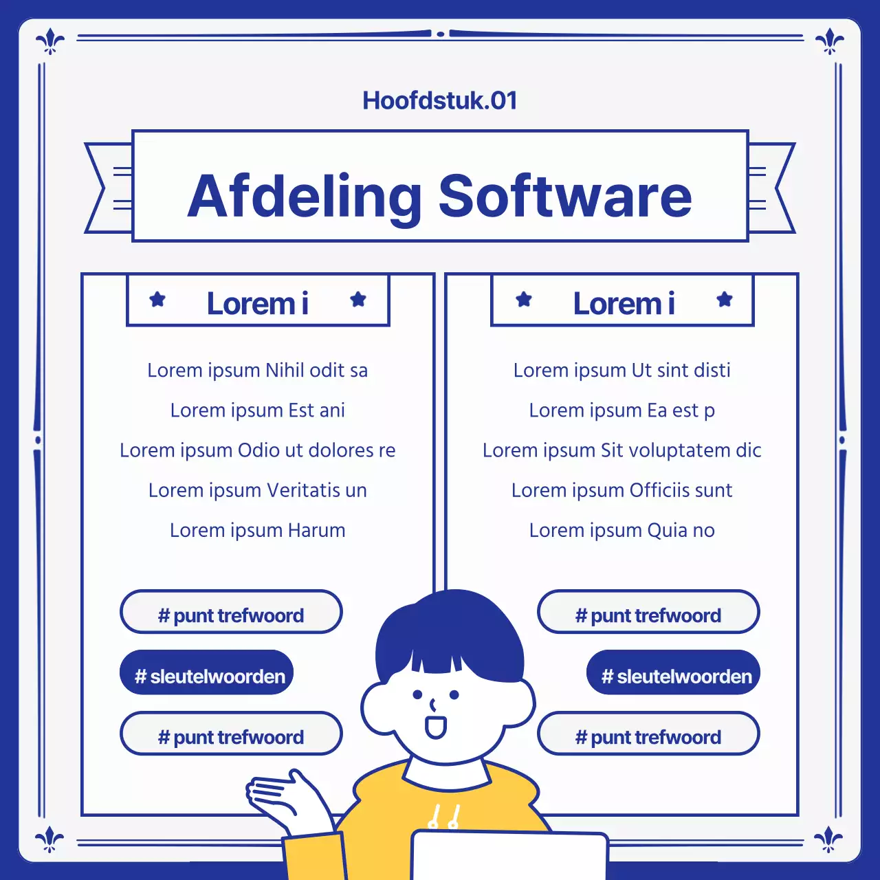 Kitscherige gele en marineblauwe universitaire departementale prospectussen