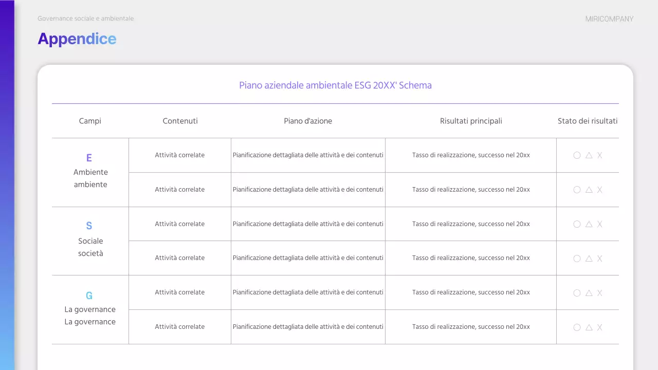 Un moderno rapporto di sostenibilità ESG in viola e azzurro