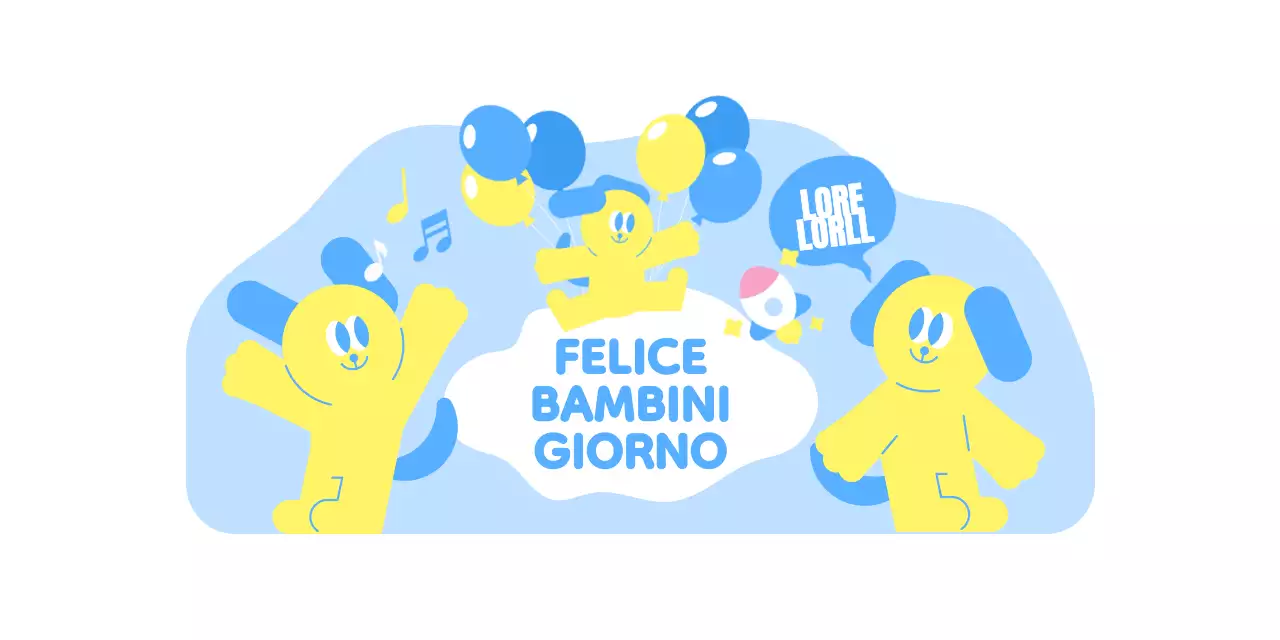 Evento per la festa dei bambini con personaggi colorati e simpatici sul trampoliere