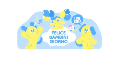 Evento per la festa dei bambini con personaggi colorati e simpatici sul trampoliere
