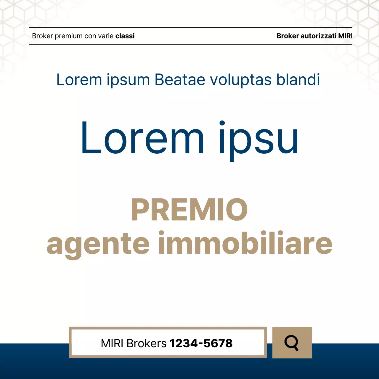 Lussuoso annuncio immobiliare in blu navy e oro di un agente immobiliare.