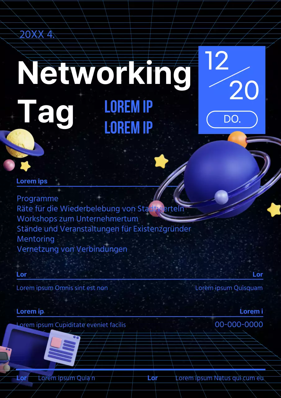 Bewerben Sie einen trendigen Startup-Networking-Tag in Blau und Schwarz