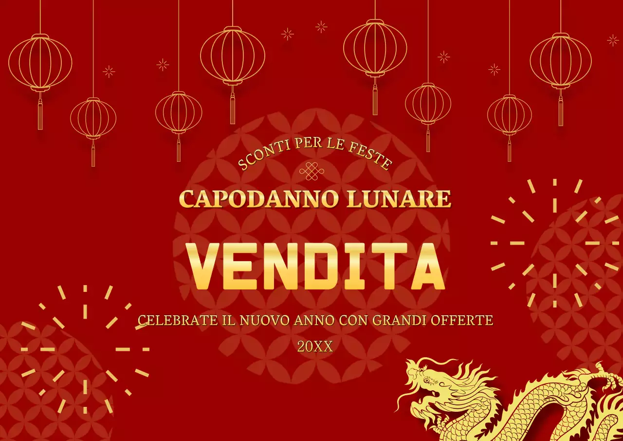 Annuncio di vendita del Capodanno lunare tradizionale rosso e oro
