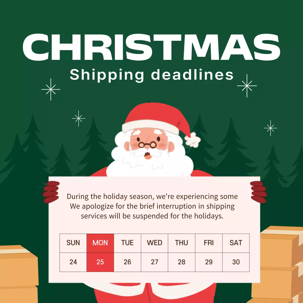 그린 전통 크리스마스 공지 소셜 미디어 게시물