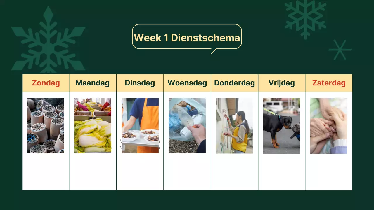 Een minimalistisch groen en geel vrijwilligersrooster
