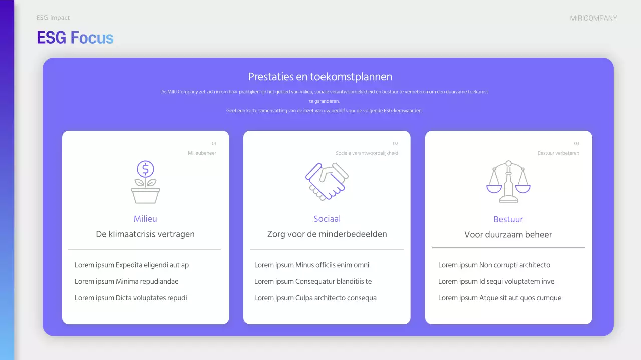 Een modern ESG-duurzaamheidsverslag in paars en lichtblauw