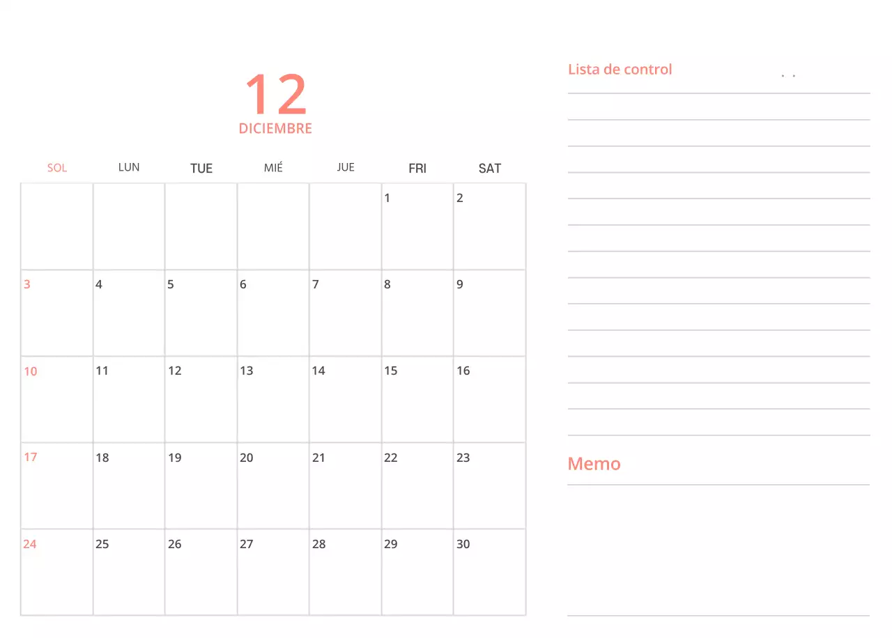 Bonito calendario de sobremesa ilustrado de temática familiar en color verde