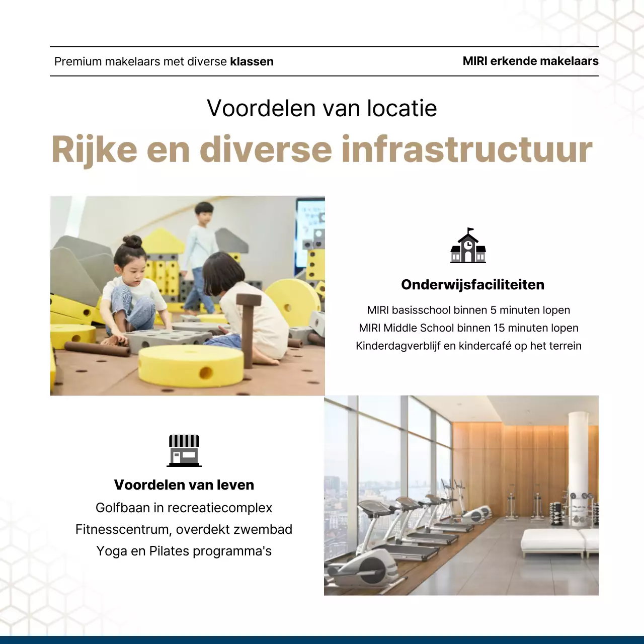 Luxueus vastgoed in marineblauw en goud door een makelaar.