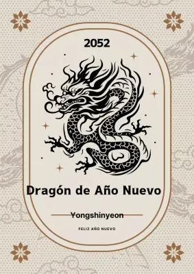 Tarjeta de felicitación vintage del Año del Dragón en beige y marrón
