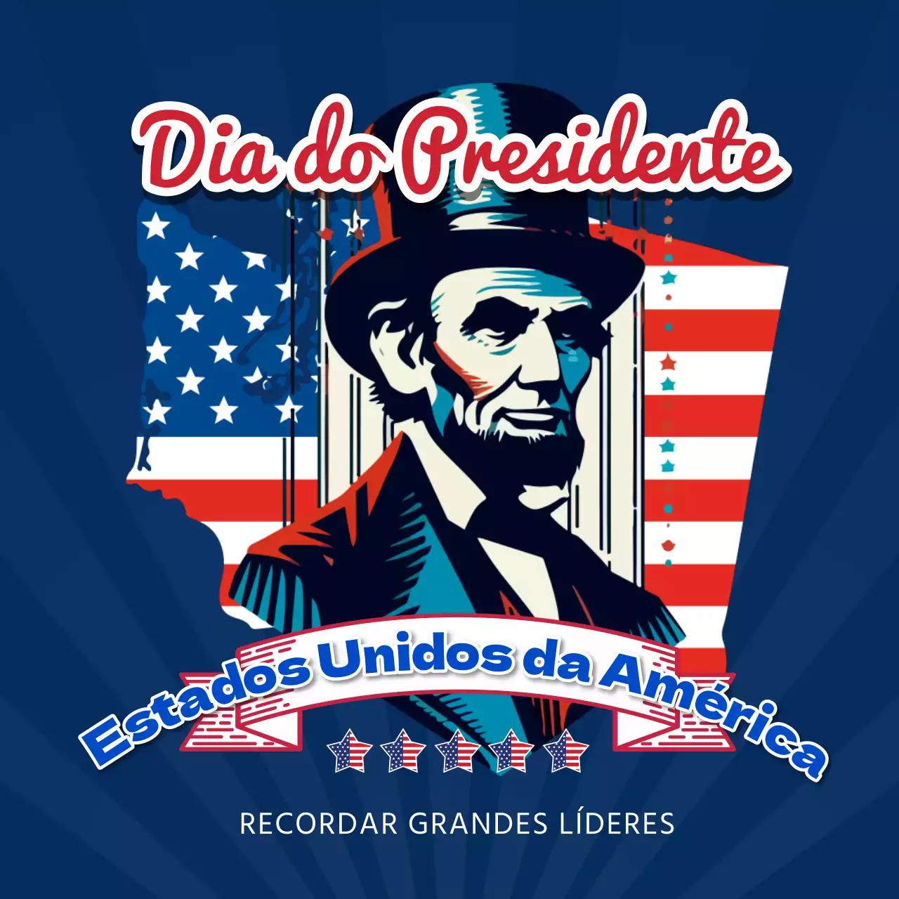Anúncio vintage azul e vermelho da celebração do Dia do Presidente