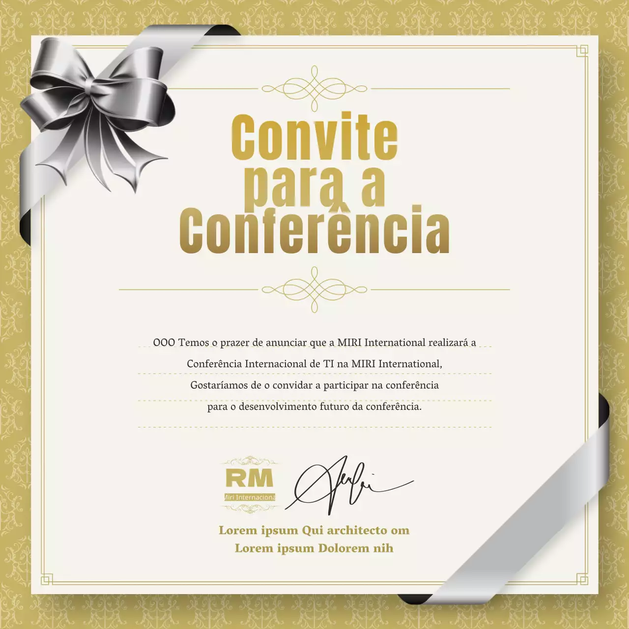 Convites de conferência luxuosos em dourado e prateado