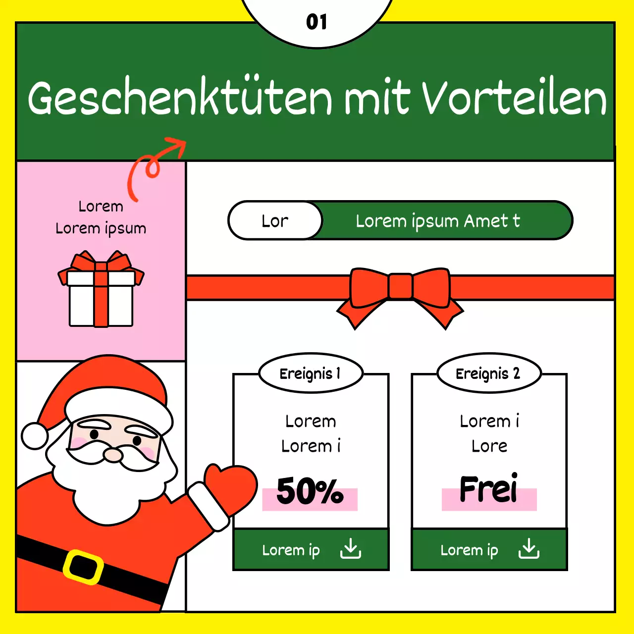 Niedliche Weihnachtsvorlage Anzeige in rot und gelb