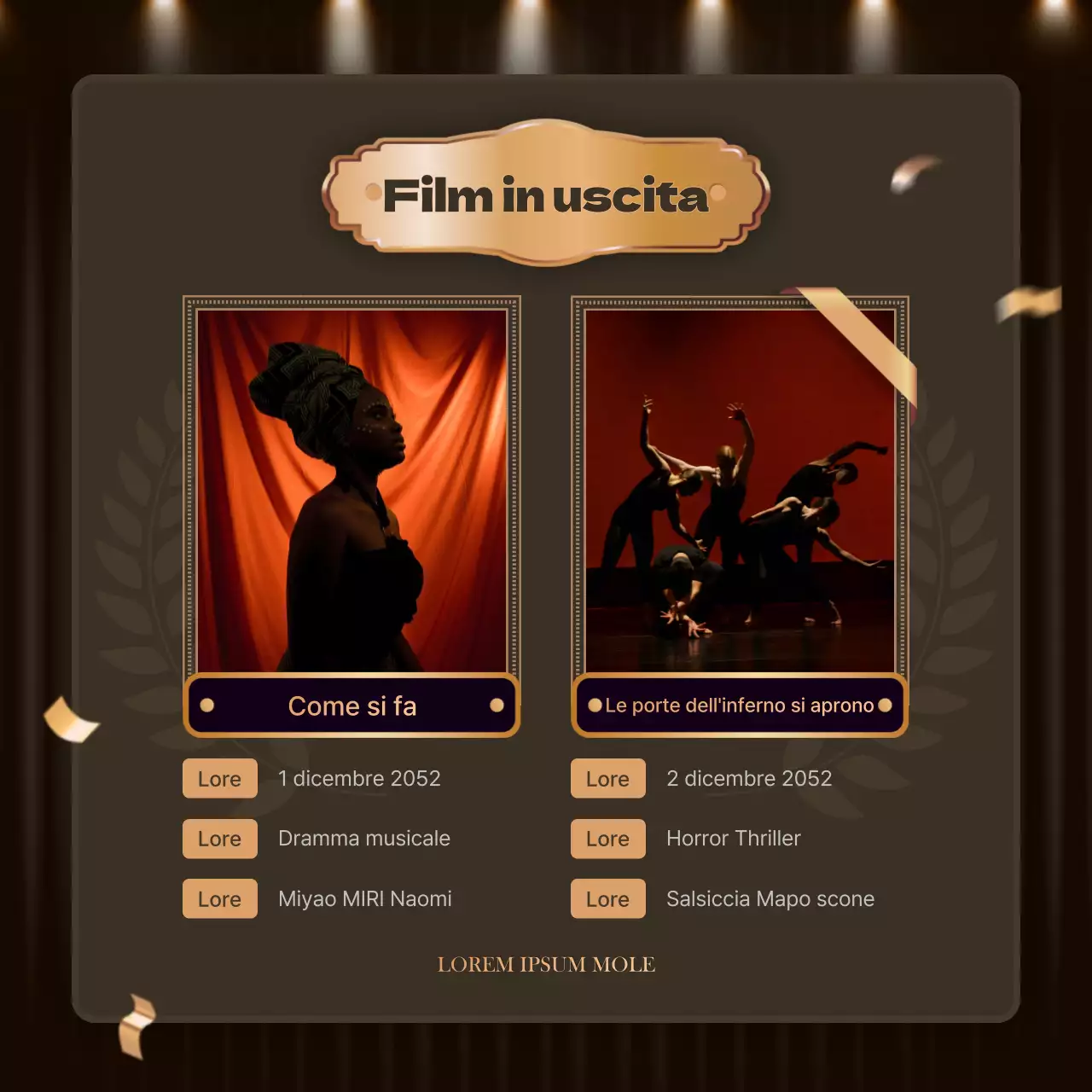 Contenuti lussuosi in arancione e marrone per un post di chiusura di fine anno