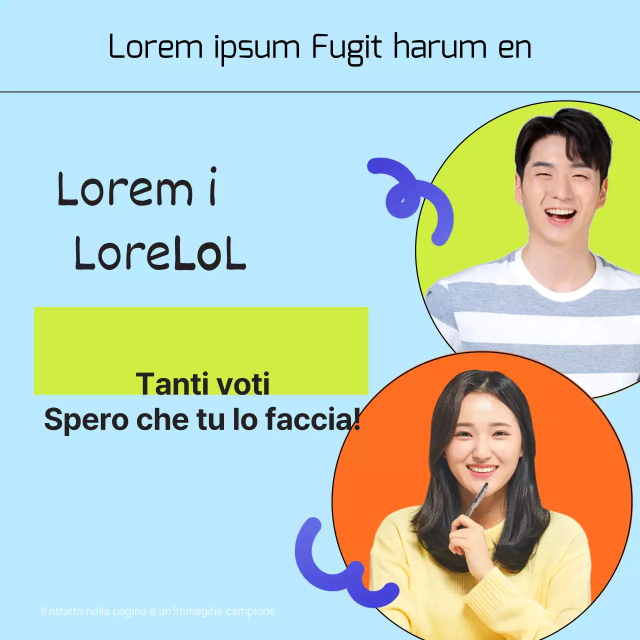 Promuovere una collezione kitsch di impegni di colore azzurro e arancione.