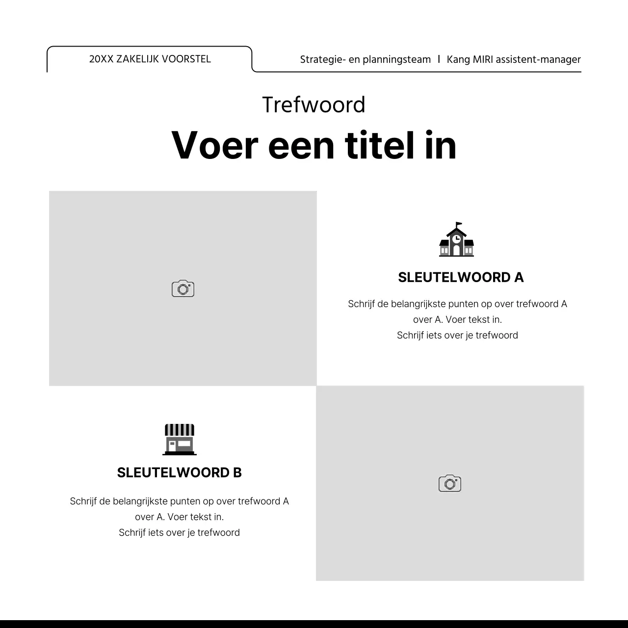Promoot een lay-outontwerp met veel eenvoudige fotolijsten in wit en zwart