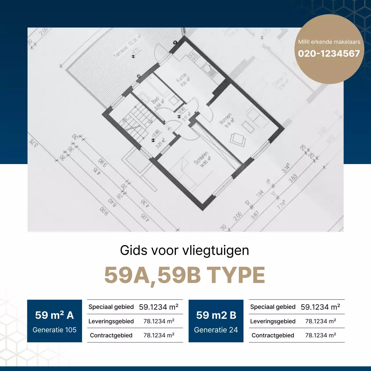 Luxueus vastgoed in marineblauw en goud door een makelaar.