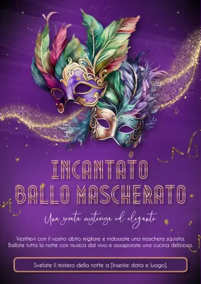 Invito al ballo in maschera elegante in viola e oro
