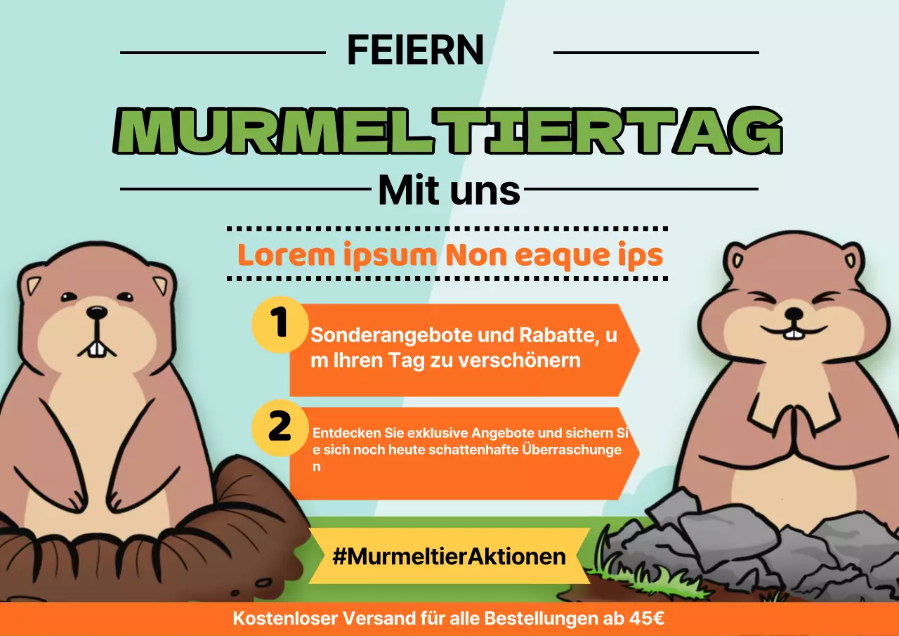 Grüner und oranger Kitsch Murmeltiertag Deals Werbung