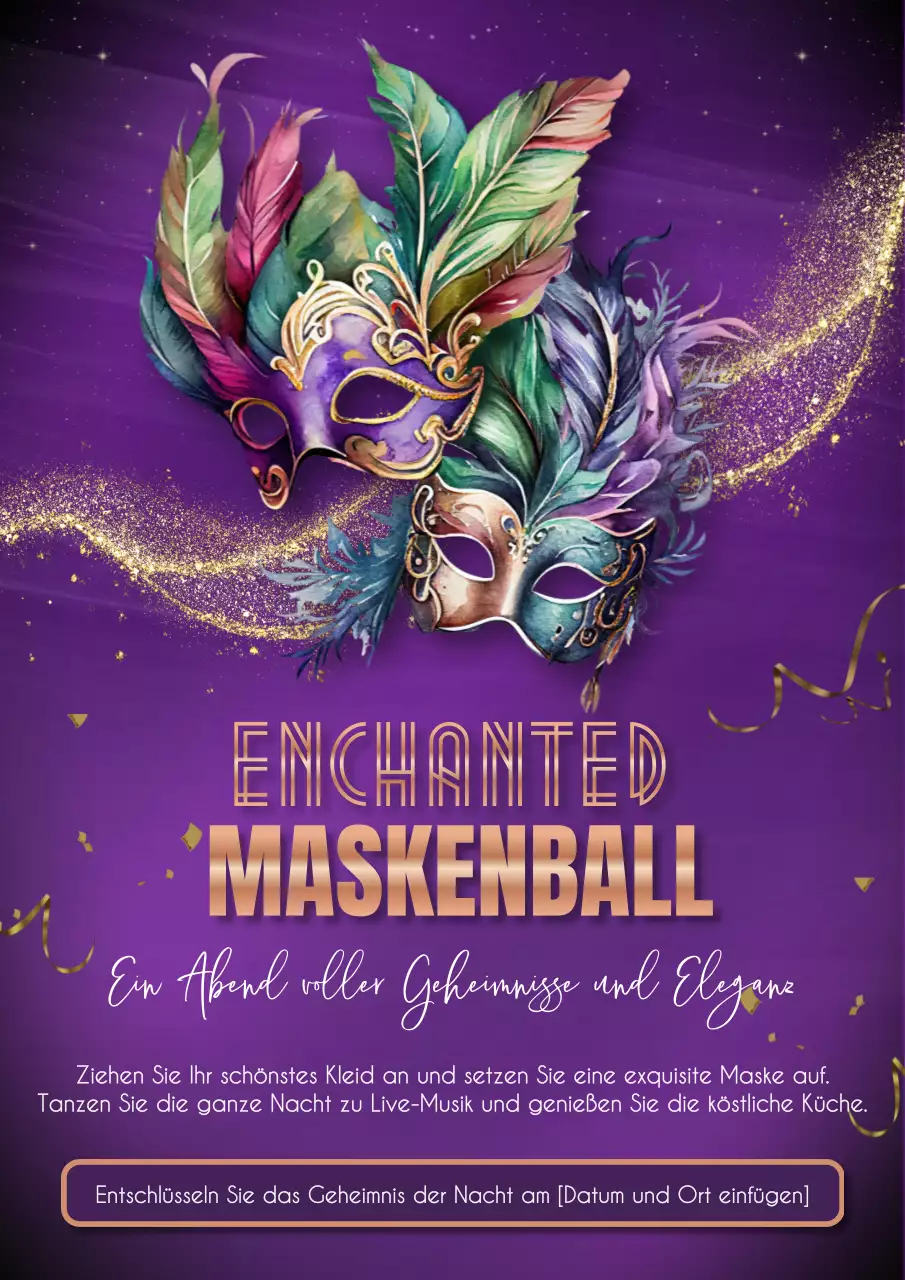 Lila und Gold Elegante Maskenball-Einladung