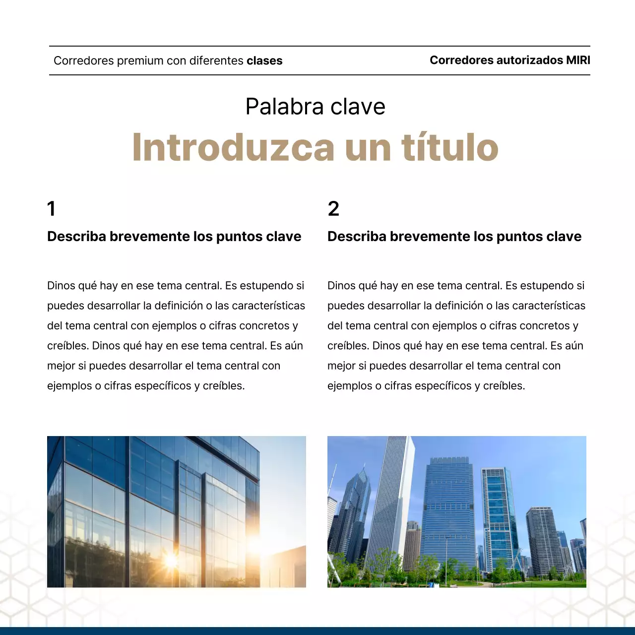 Lujoso anuncio inmobiliario en azul marino y dorado de un agente inmobiliario.