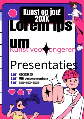 Kitscherige uitnodiging voor social media jongerenpresentatie op een roze en paarse achtergrond