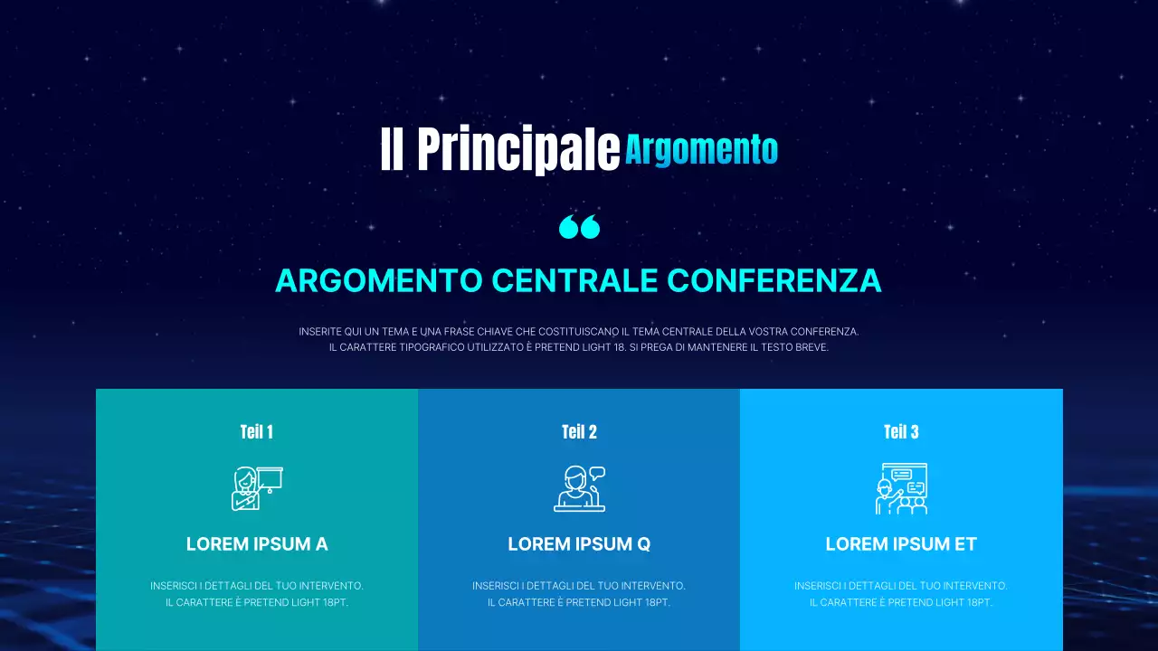Semplice presentazione per conferenze in blu navy e azzurro