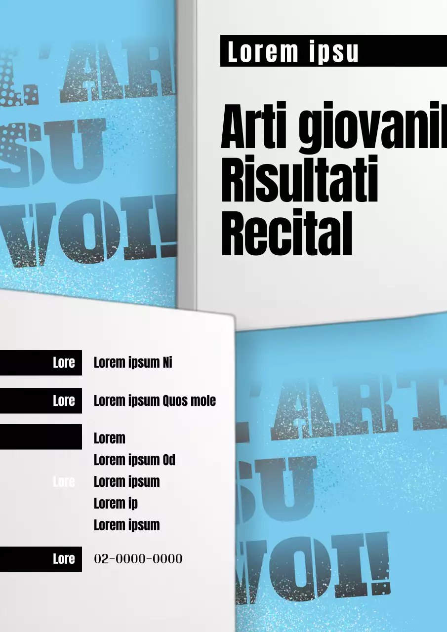 Promuovere una presentazione di performance ispirata alla pop art, in nero e azzurro.