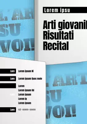 Promuovere una presentazione di performance ispirata alla pop art, in nero e azzurro.