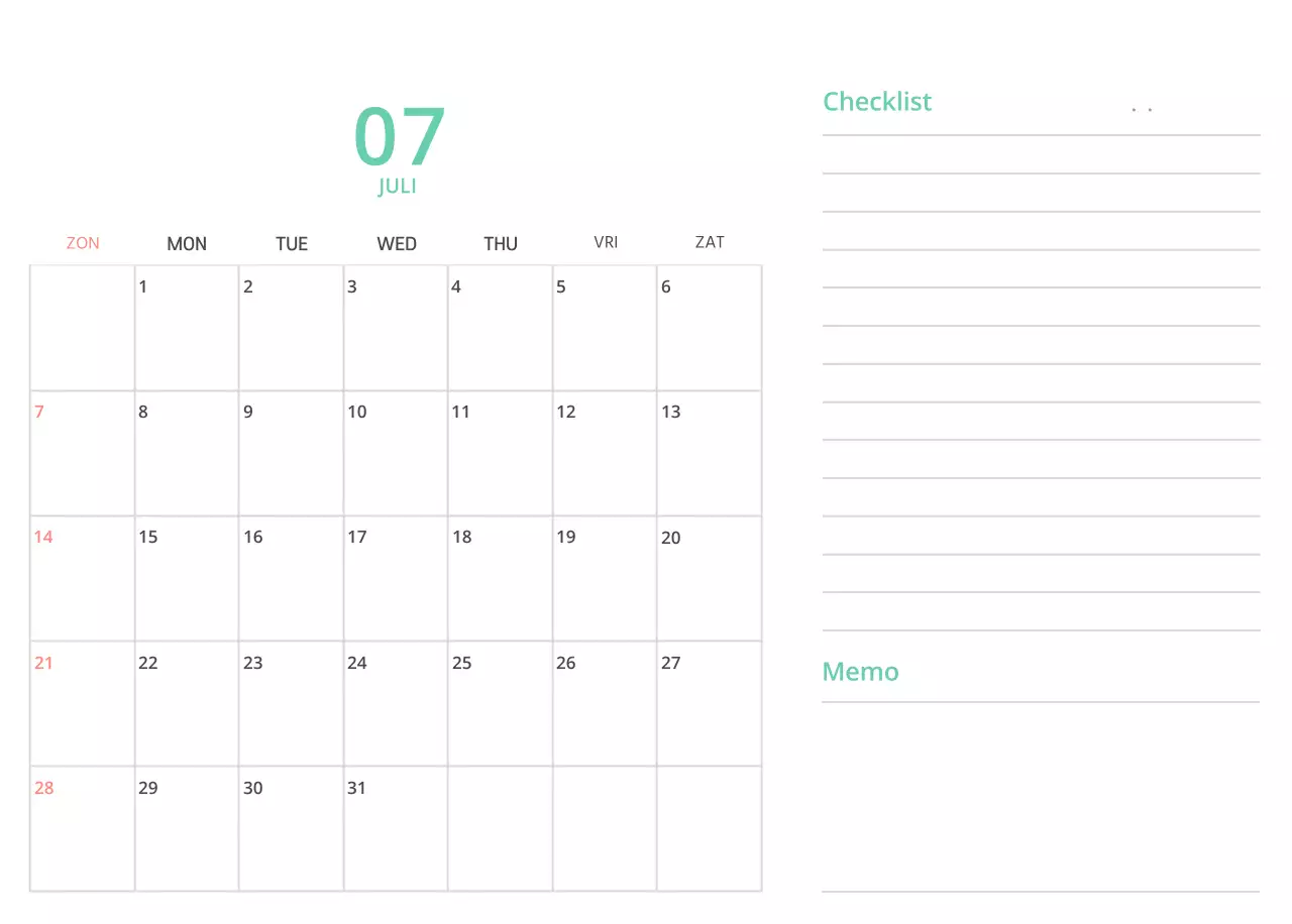 Schattige geïllustreerde groene bureaukalender met familiethema