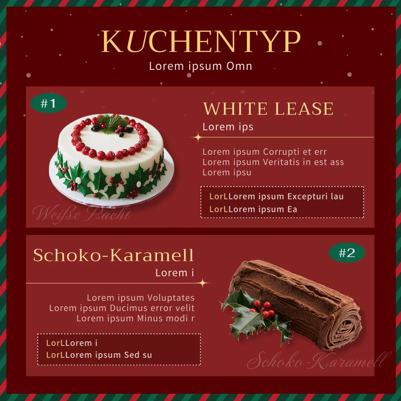 Werbung für einen klassischen Weihnachtskuchen in Grün