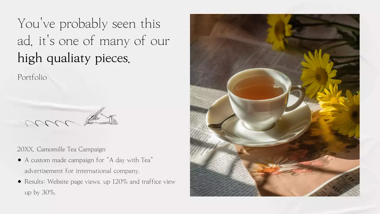 A simple, gray, storytelling company profile