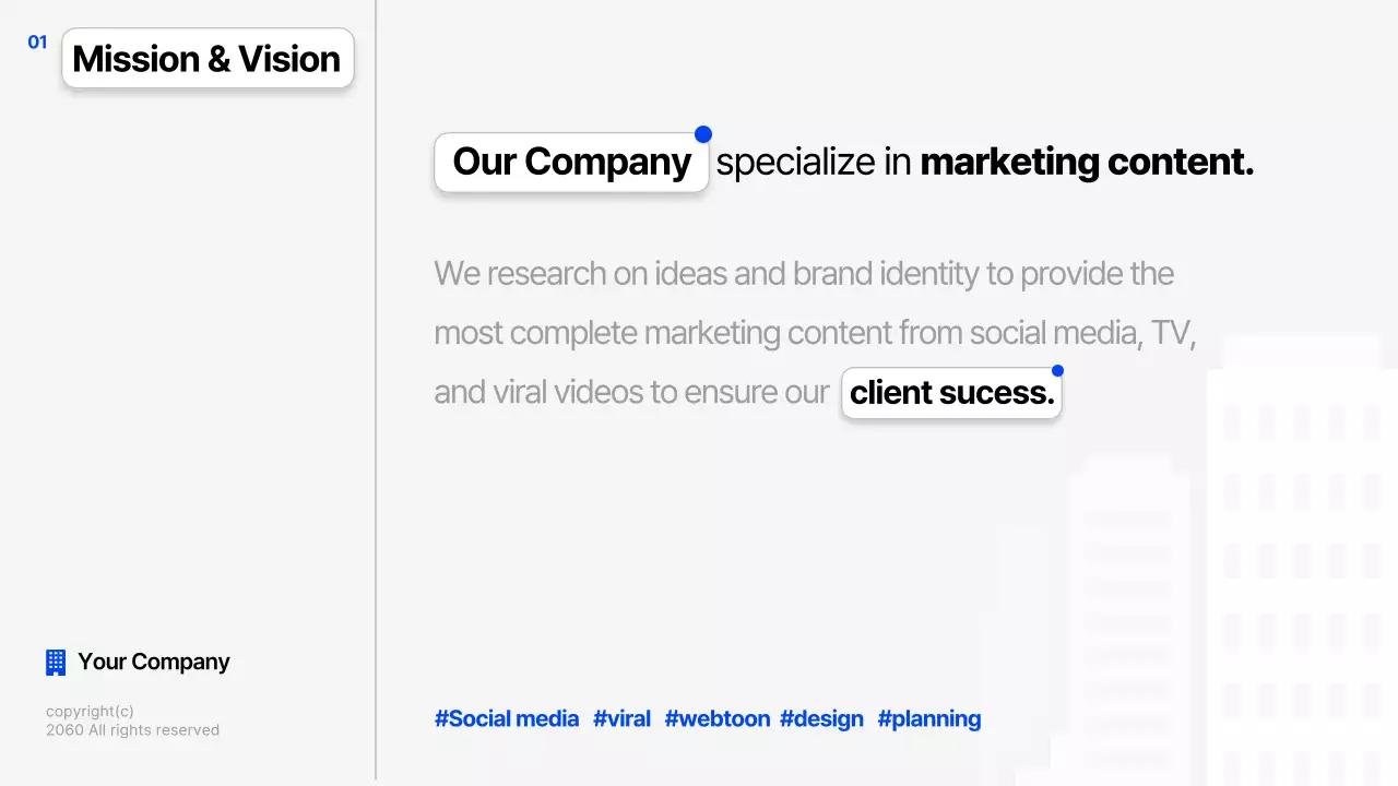 파랑과 흰색의 심플한 스토리텔링 회사소개서