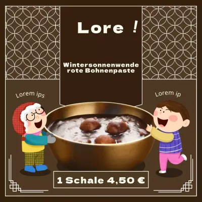 Werben Sie für ein einfaches weiß-braunes Wintersonnenwende-Menü mit rotem Bohnenbrei