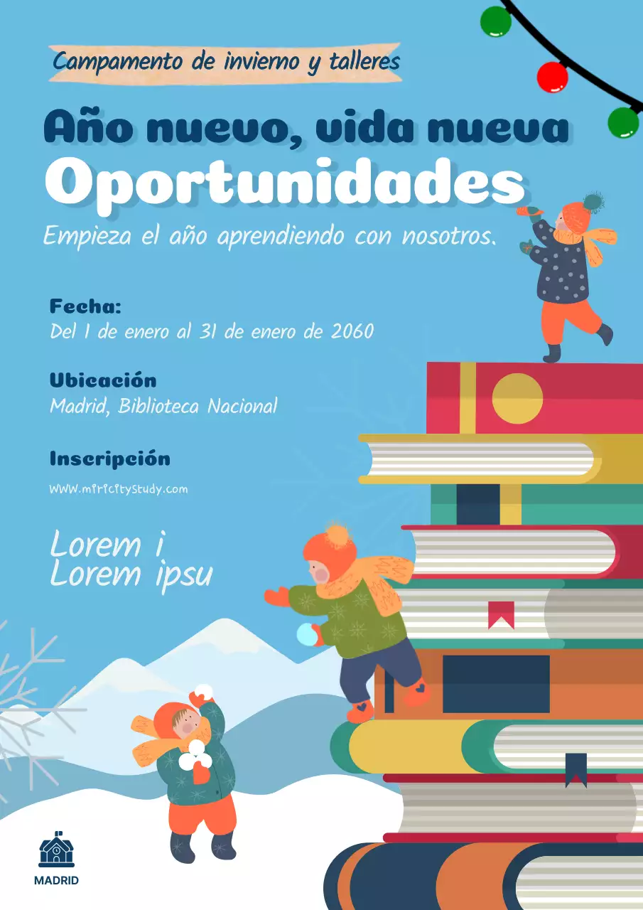 Sky Blue and White Kitsch School Winter Camp Publicidad