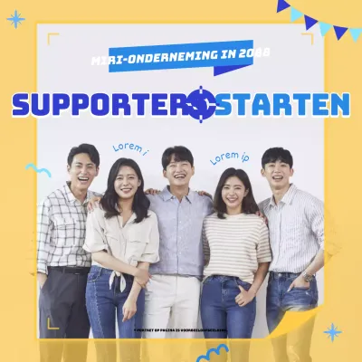 Een kitscherig geel-blauw lanceringsevenement voor bedrijfssupporters, beschreven in dit bericht