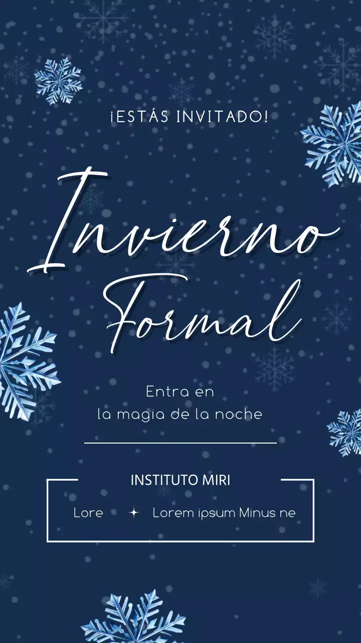 Invitación a un baile formal de invierno en azul marino y blanco