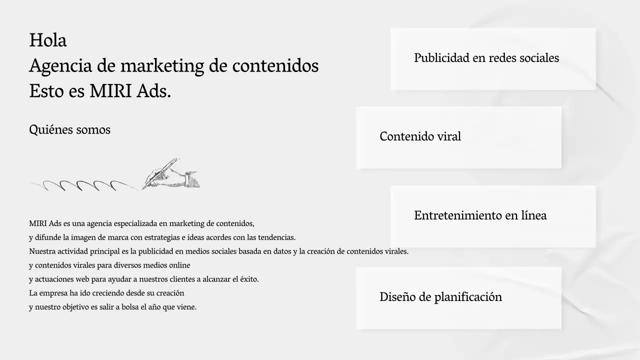 Un perfil de empresa sencillo, gris y narrativo