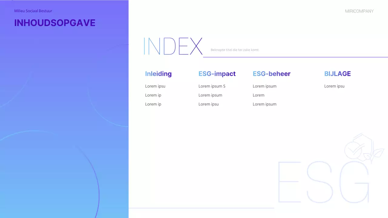 Een modern ESG-duurzaamheidsverslag in paars en lichtblauw