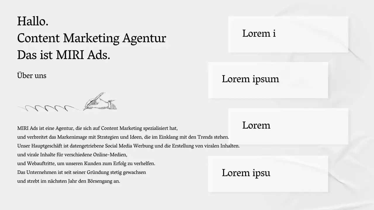 Ein einfaches, graues, erzählendes Unternehmensprofil